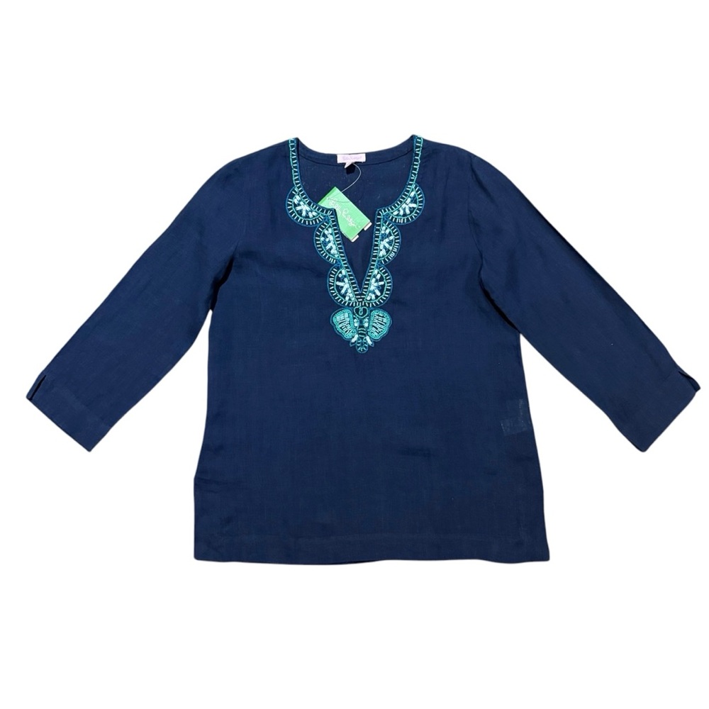 NWT Lilly Pulitzer Amelia Island Tunic in True Navy 100% Linen- Medium